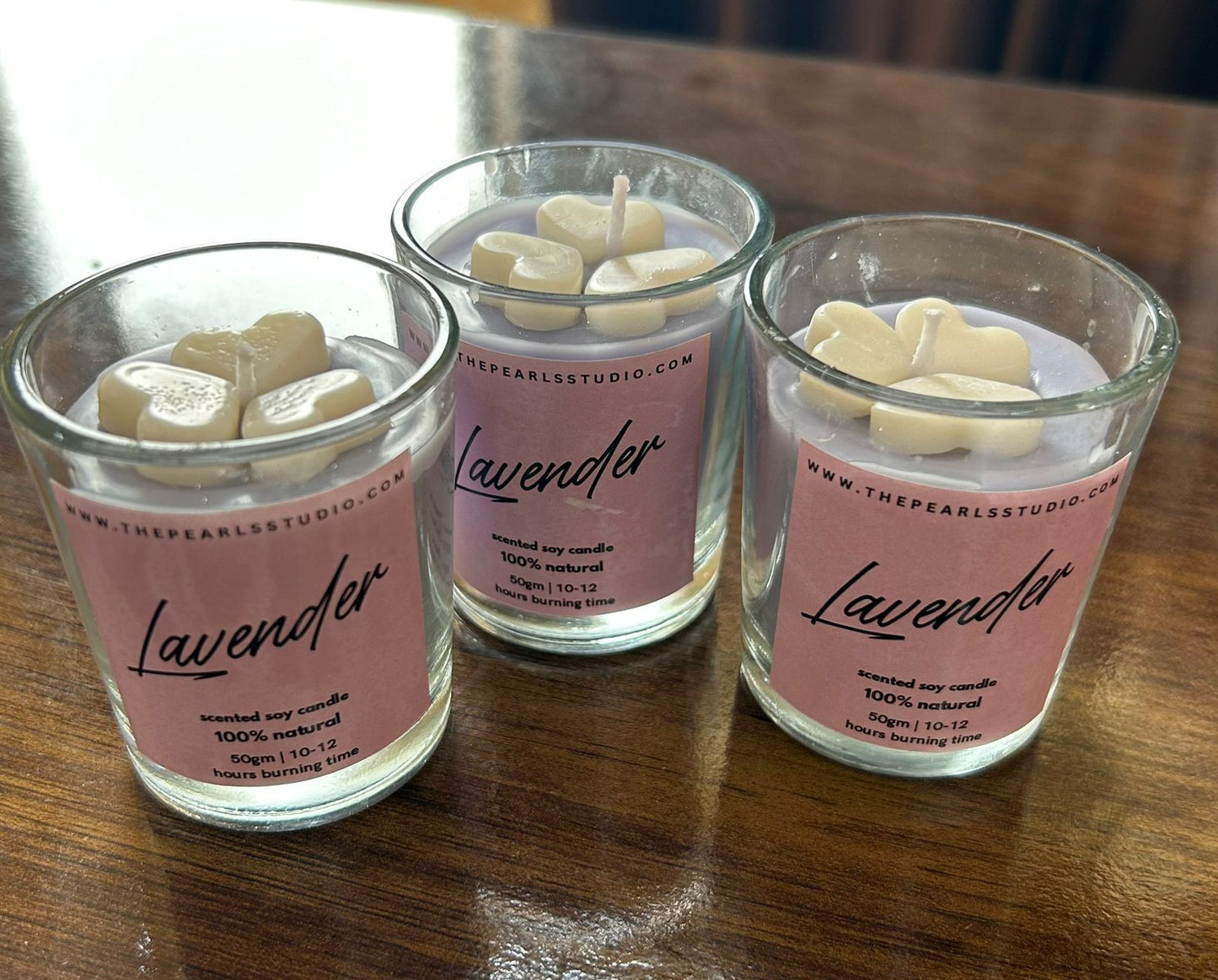 Lavender LOVE shot glass candle