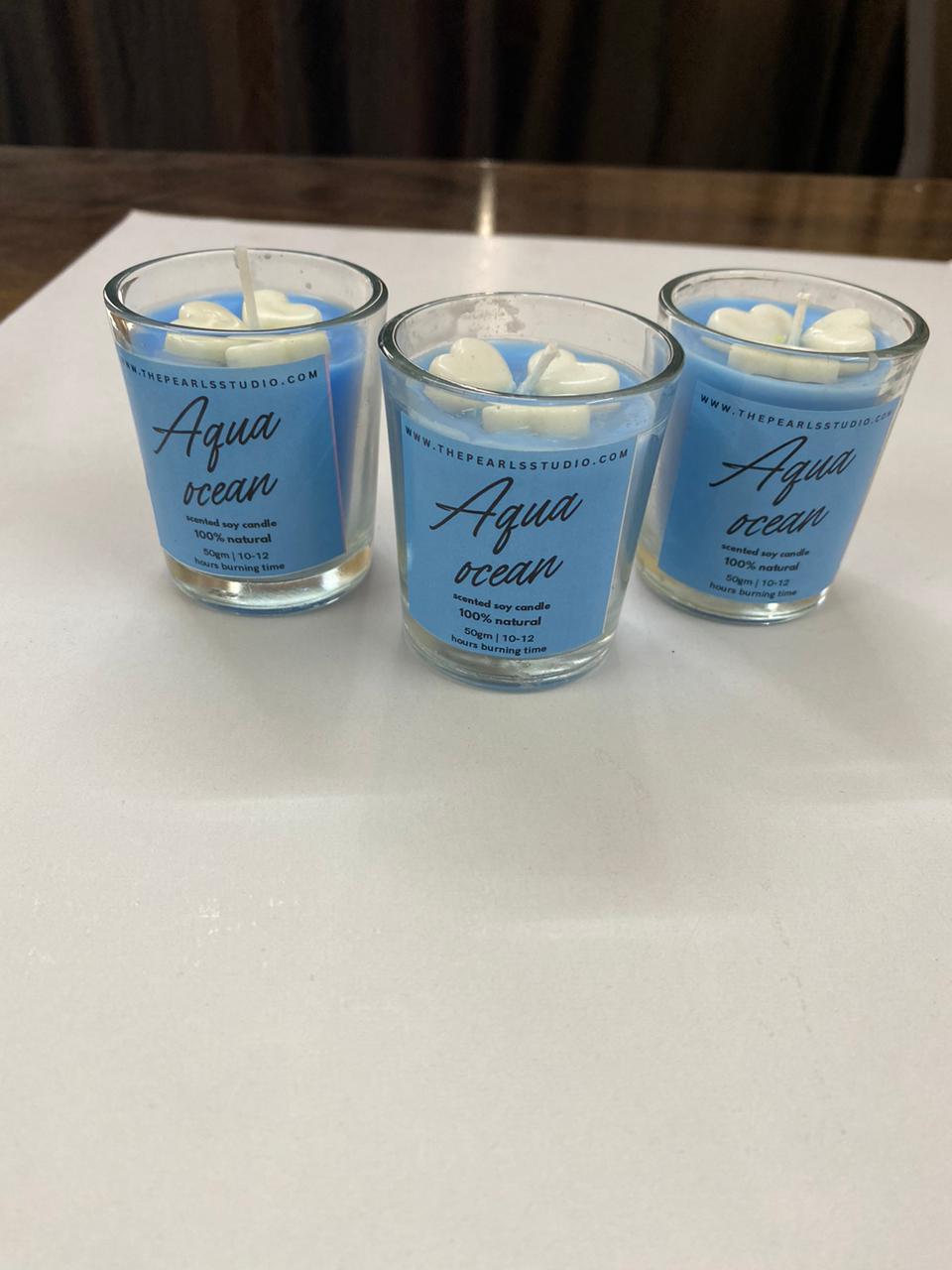 Aqua ocean LOVE~shot glass candle